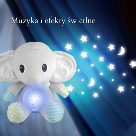 Pliušinis dramblys su projektoriumi ir raminančiais garsais, 12 melodijų WOOPIE BABY