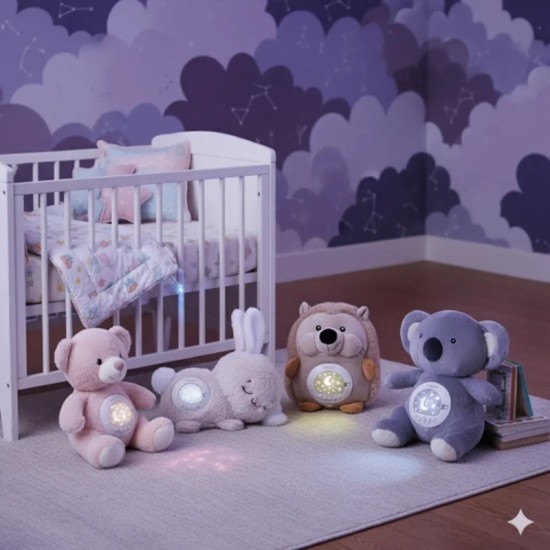 Pliušinis žaislas – baltasis lokys su projektoriumi ir raminančiais garsais, 15 melodijų WOOPIE BABY