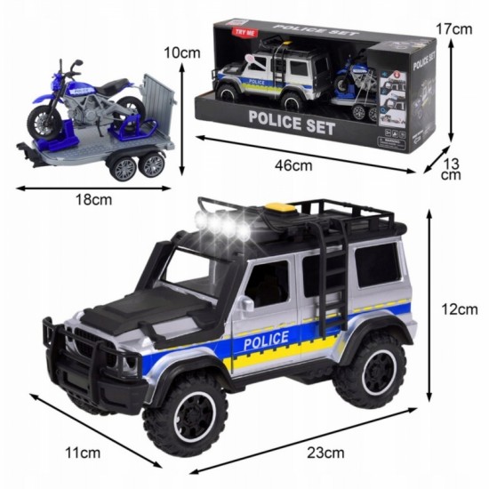 Policijos visureigis su motociklo priekaba ir komplektu WOOPIE