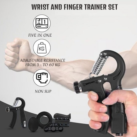 Riešo ir pirštų treniruoklio komplektas Tomaz Sport Grip 5IN1