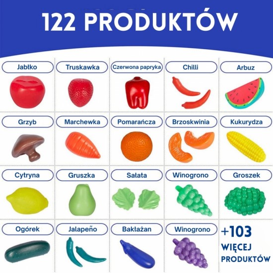 Rinkinys virtuvei, parduotuvei, daržovėms, vaisiams, 120 vnt. WOOPIE