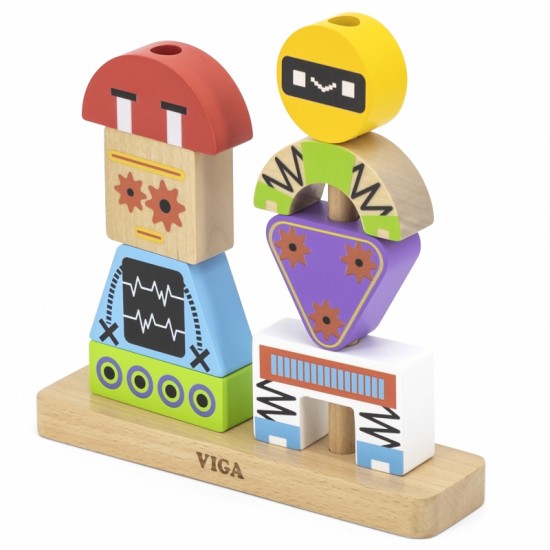 Robotų piramidės dėlionė + raštai 8 vnt. VIGA