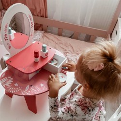 Rožinis medinis kosmetinis staliukas su veidrodžiu TOOKY TOY