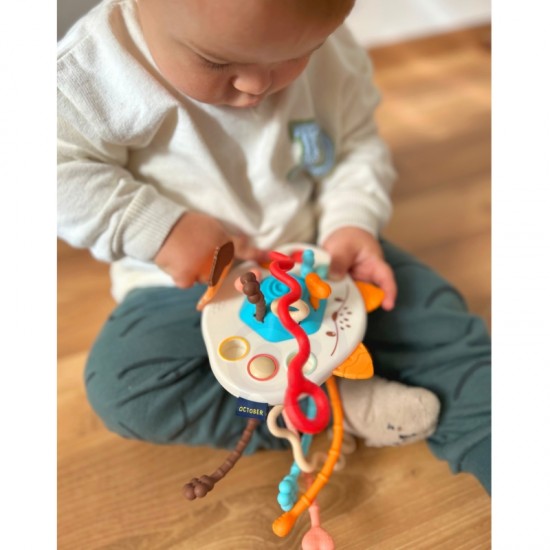 Sensorinis žaislas-kramtukas-barškutis-daugiafunkcis-lapė WOOPIE BABY Montessori