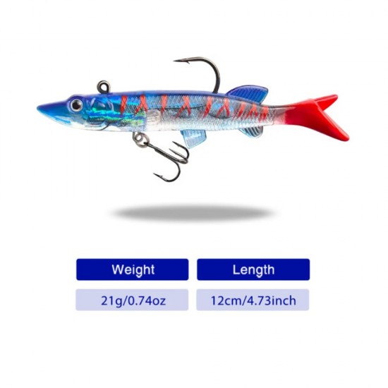 Silikoninis masalas su Jig galvute AsaTsuri T-Tail 3D BlueTiger 12 cm, 23g