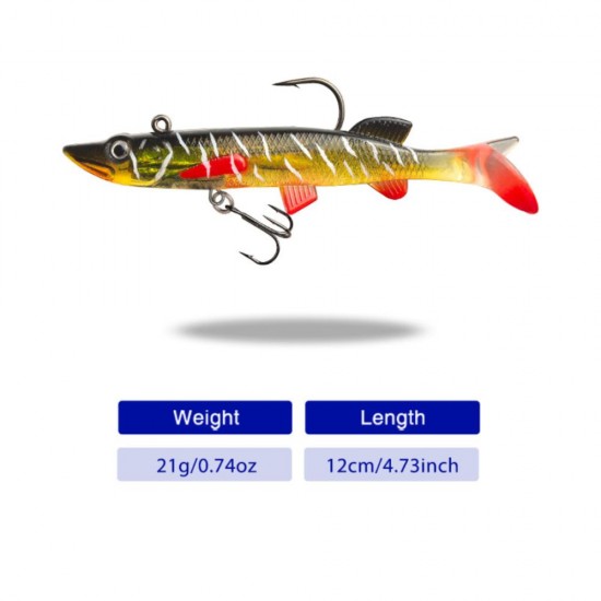 Silikoninis masalas su Jig galvute AsaTsuri T-Tail 3D NaturalPike 12 cm, 23g