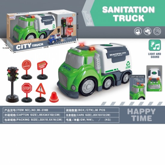 Šiukšliavežės garso ir šviesos efektai WOOPIE CITY TRUCK