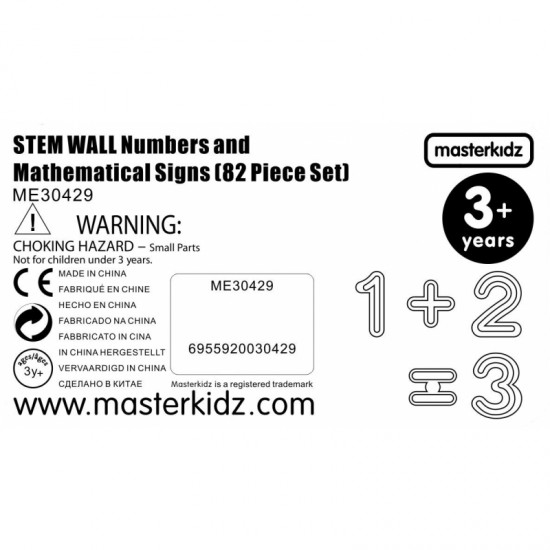 Skaičių ir simbolių rinkinys STEM sieninėms plokštėms mokytis skaičiavimo ir matematikos, 82 vnt. MASTERKIDZ