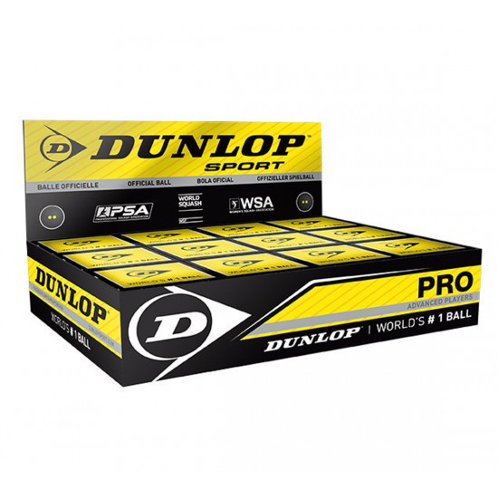 Skvošo kamuoliukai DUNLOP WHITE PRO 2 yellow dots
