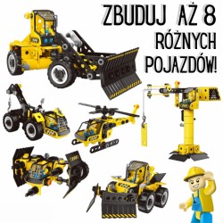 Statybiniai kaladėlės iš statybinių transporto priemonių, 8 STEAM modeliai WOOPIE