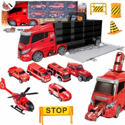 Sunkvežimio transporterio rinkinys 3in1 raudonas 11 vnt. WOOPIE