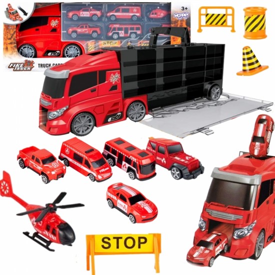 Sunkvežimio transporterio rinkinys 3in1 raudonas 11 vnt. WOOPIE