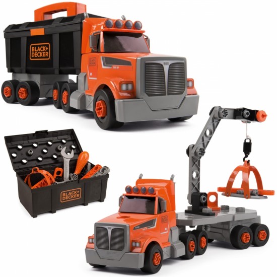 Sunkvežimis 3in1 Black+Decker įrankiai kranas 60 priedų SMOBY