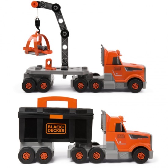 Sunkvežimis 3in1 Black+Decker įrankiai kranas 60 priedų SMOBY
