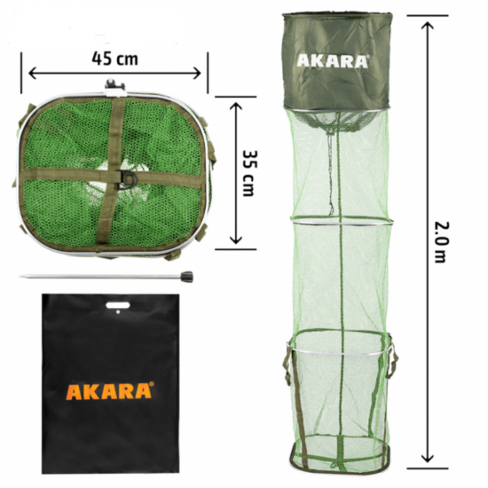 Tinklas Žuvies Laikimui AKARA 3S ST, Dydis 35x45x200, 3 sekcijos Tinklas Žuvies Laikimui AKARA 3S ST, Dydis 35x45x200, 3 sekcijos
