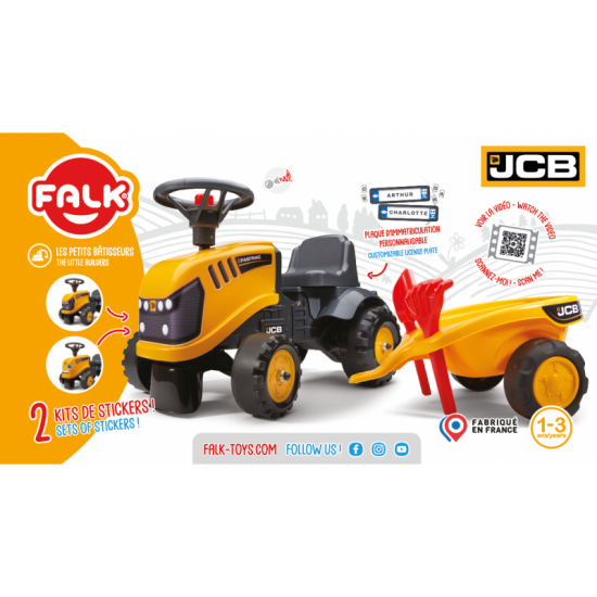 Traktorius oranžinis su priekaba nuo 1 metų amžiaus FALK JCB