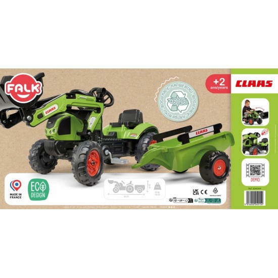 Traktorius su priekaba ir kaušu nuo pedalų „Falk Claas“
