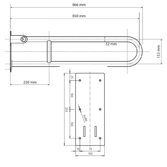 U Formos Atlenkiamas Laikiklis BEMETA Help 85 cm. Baltas