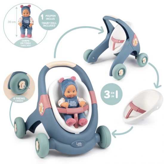 Vežimėlis SMOBY Little Walker 3in1 Kūdikių Vežimėlis + Lėlė