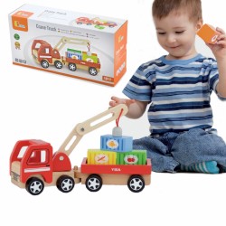Viga Toys Medinis Kranas Su Konteineriais
