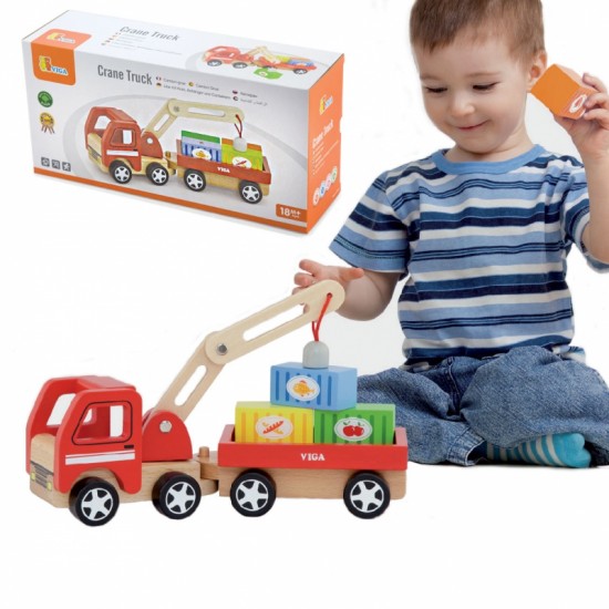 Viga Toys Medinis Kranas Su Konteineriais