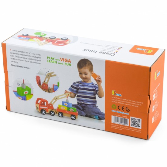 Viga Toys Medinis Kranas Su Konteineriais