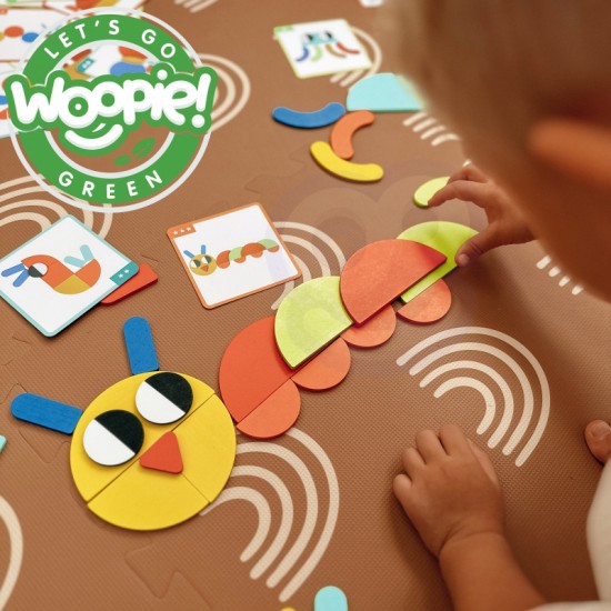 WOOPIE GREEN medinė Montessori dėlionė 40 raštų atkurti 55 vnt. FSC sertifikuota