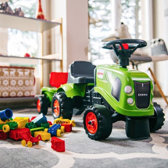 Žalias traktorius su priekaba + priedai nuo 1 metų FALK Baby Claas