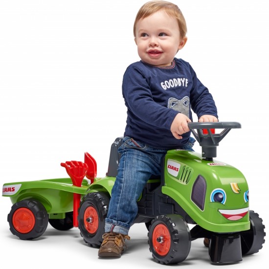 Žalias traktorius su priekaba + priedai nuo 1 metų FALK Baby Claas