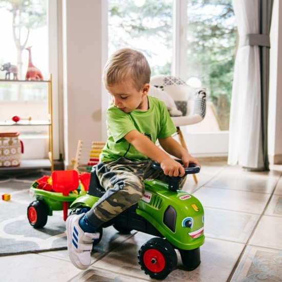 Žalias traktorius su priekaba + priedai nuo 1 metų FALK Baby Claas