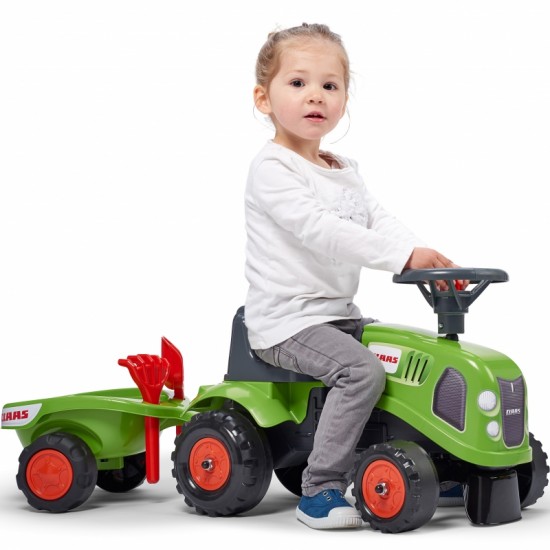 Žalias traktorius su priekaba + priedai nuo 1 metų FALK Baby Claas