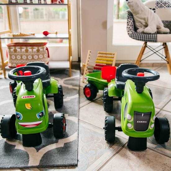 Žalias traktorius su priekaba + priedai nuo 1 metų FALK Baby Claas
