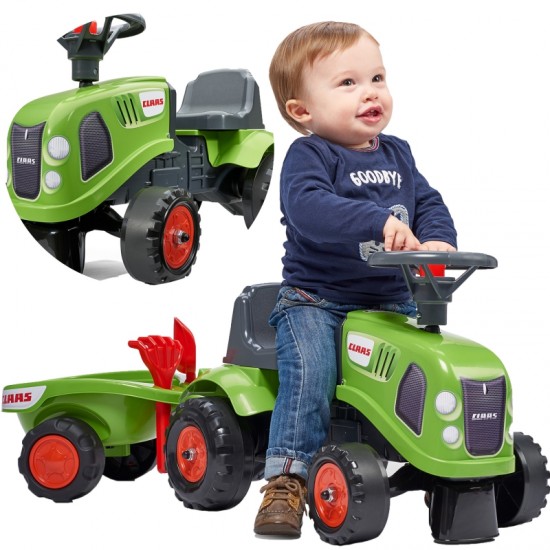 Žalias traktorius su priekaba + priedai nuo 1 metų FALK Baby Claas