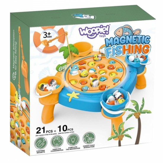 Žvejybos žaidimų rinkinys su magnetu, rožinis, 36 vnt. WOOPIE