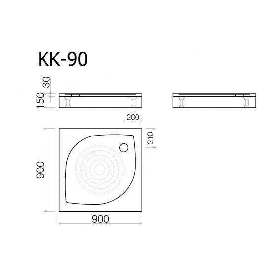 Akmens masės dušo padėklas KK-90, 90x90 cm, kvadratinis, baltas