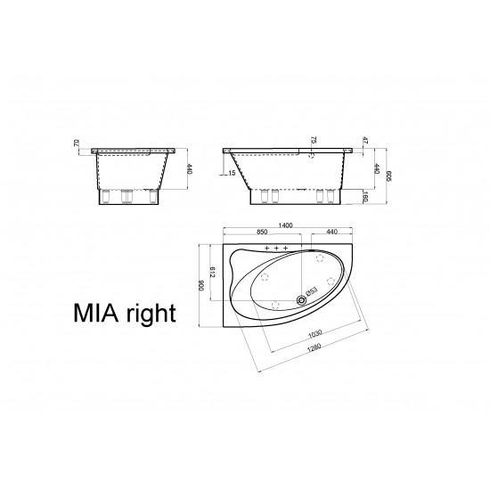 Akmens masės vonia MIA 1400x900 mm, dešininė, balta