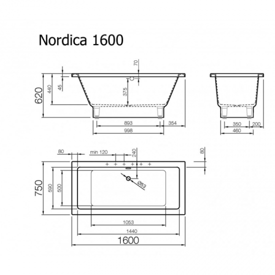 Akmens masės vonia Nordica, 160x750 cm su matomomis kojomis, balta