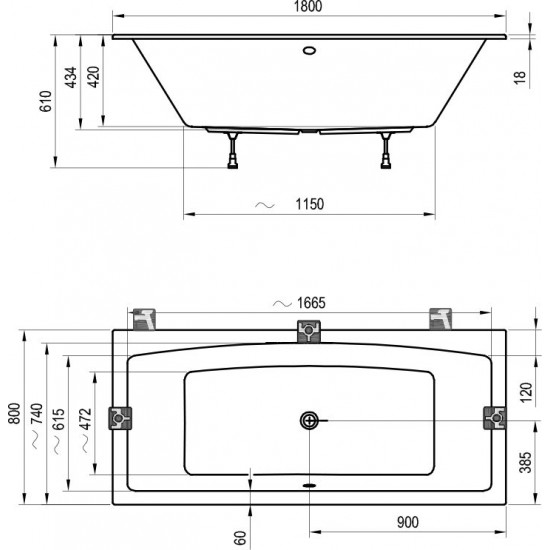 Akrilinė vonia Ravak Formy 02 Slim, 180 x 80 sniego baltumo