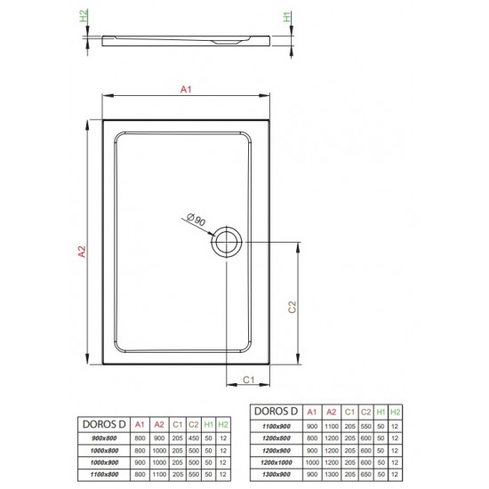 Akrilinis dušo padėklas Radaway Doros D 1200x1000x50, baltas