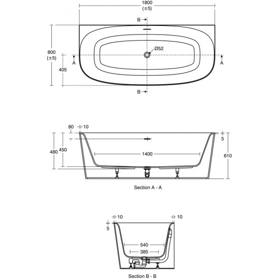 Akrilo vonia Ideal Standard Dea, 180x80, statoma prie sienos, balta blizgi