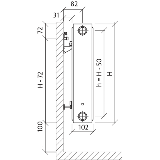 Apatinio pajungimo radiatorius Purmo CV 22, 300-1800