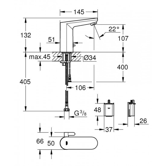 Bekontaktis praustuvo maišytuvas Grohe QuickFix Sensor Get E, chromas Bekontaktis praustuvo maišytuvas Grohe QuickFix Sensor Get E, chromas