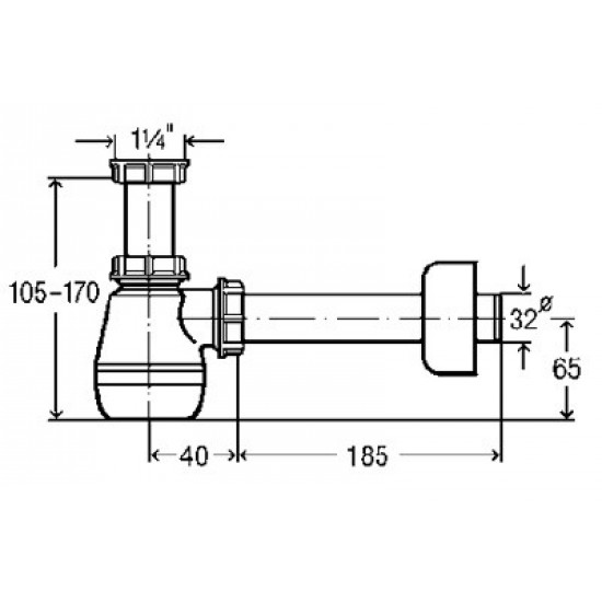 Bide sifonas butelinis, be ventilio 1 1/4 x 32