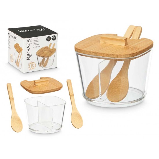 Cukrinė plast.10*10cm su mediniu dangteliu 2-jų sk Cukrinė plast.10*10cm su mediniu dangteliu 2-jų sk