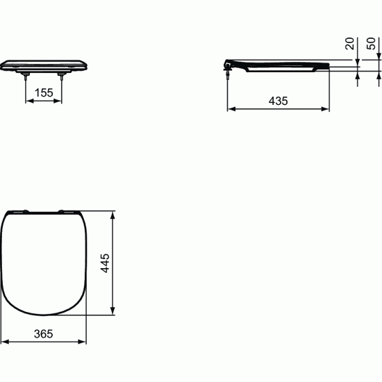Dangtis WC Ideal Standard Tesi, Thin, lėtai nusileidžiantis, Silk Black juoda matinė