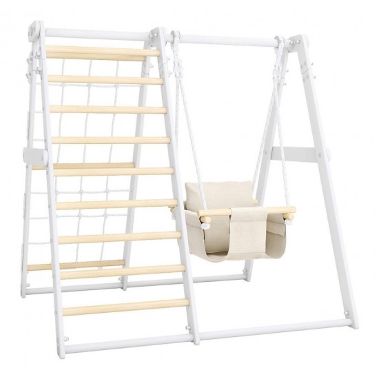 Daugiafunkcis medinis sporto kompleksas vaikams SANRO R-WOOD baltas, 108,5x109x96cm, iki 50kg