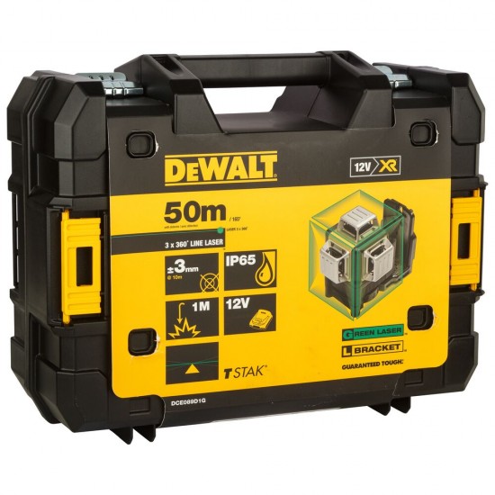 DeWALT DCE089D1G linijinis lazeris, 3D, žalias DeWALT DCE089D1G linijinis lazeris, 3D, žalias