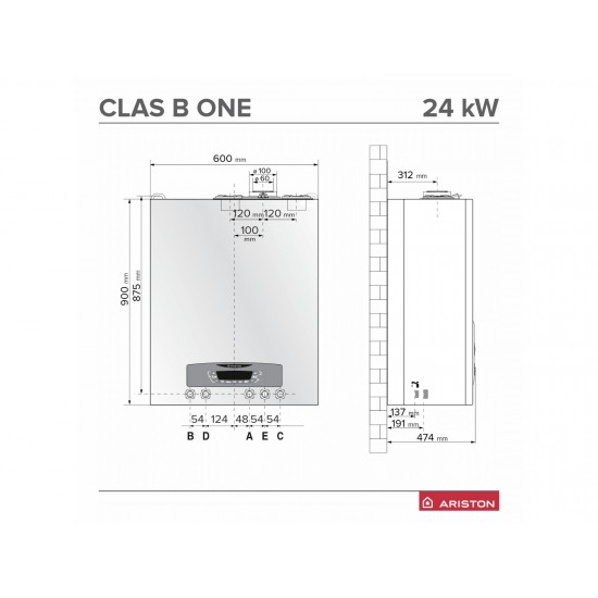 Dujinis kondensacinis katilas Ariston Clas B One Wi-Fi, 24 su integruotomis 2x20l talpomis