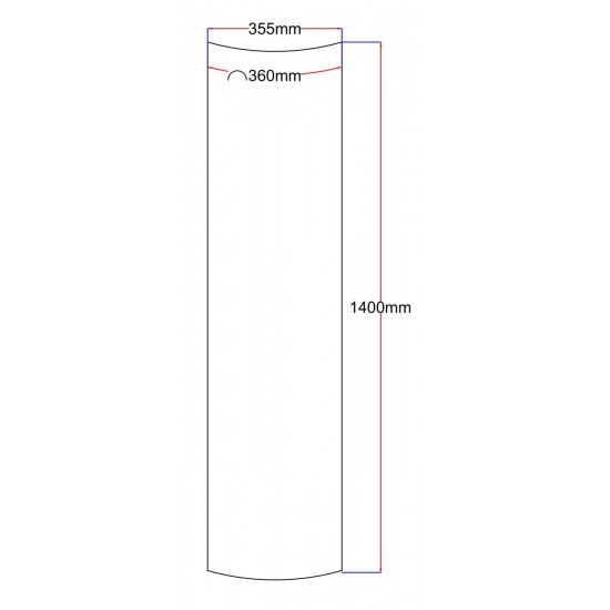 Dušo kabinos šoninis stiklas lenktas 355x1420 (lenkta dalis 360 mm) skaidrus 4.12.