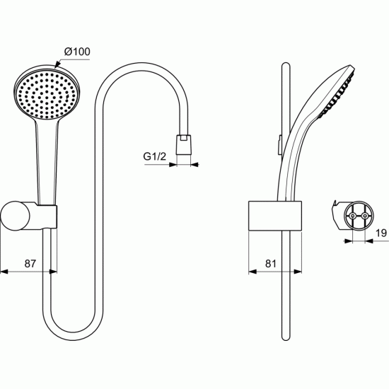 Dušo komplektas Ideal Standard IdealRain, M1 su 100 mm galvute (žarnelė 1.25 m) Dušo komplektas Ideal Standard IdealRain, M1 su 100 mm galvute (žarnelė 1.25 m)